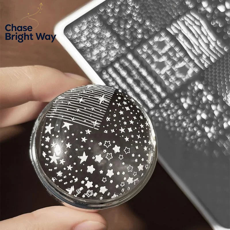 Nail Stamping Plate Moon & Stars – Rectangle Manicure Stencil