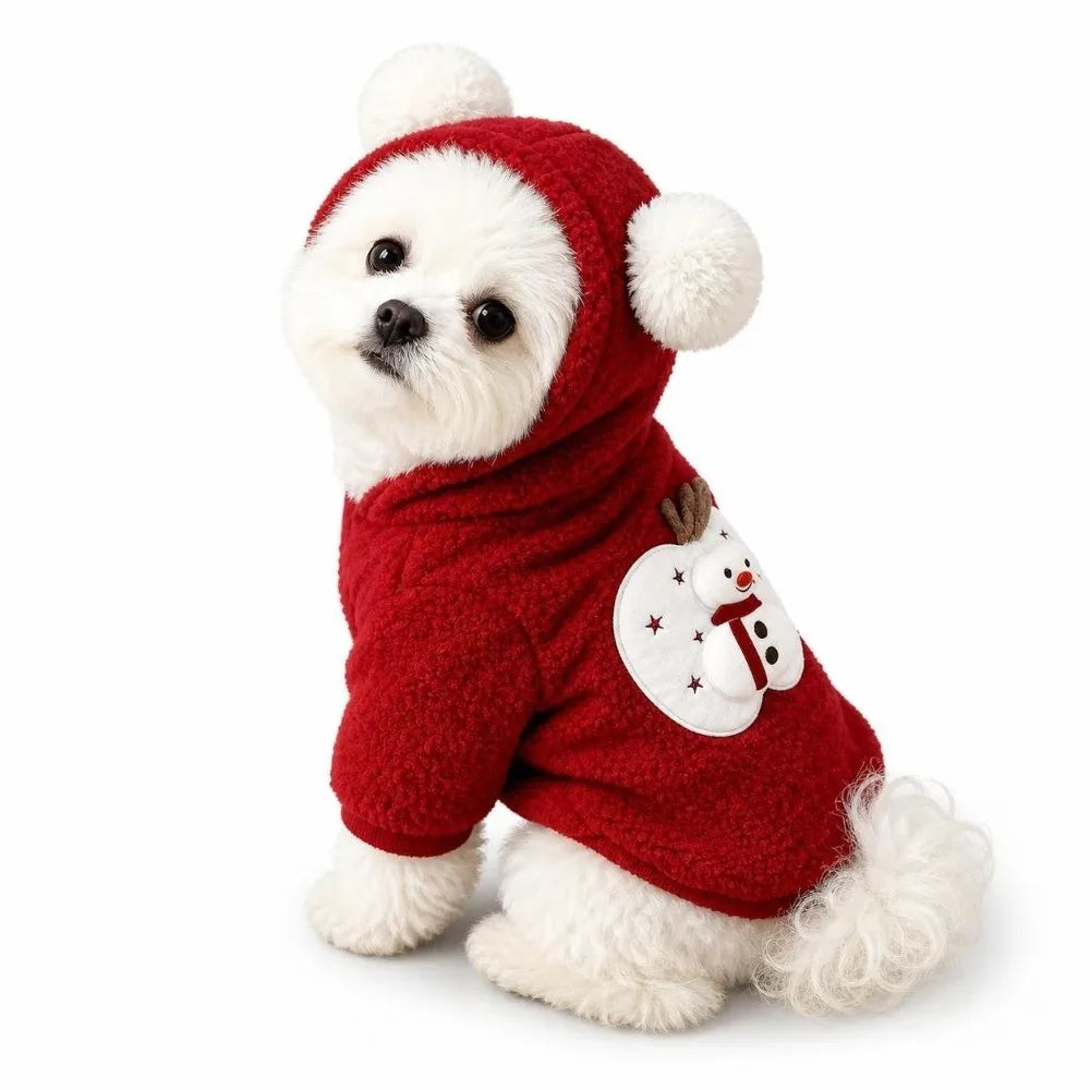 Dog Fleece Hoodie Rabbit Ear Sweatshirt – Red Winter Pet Coat