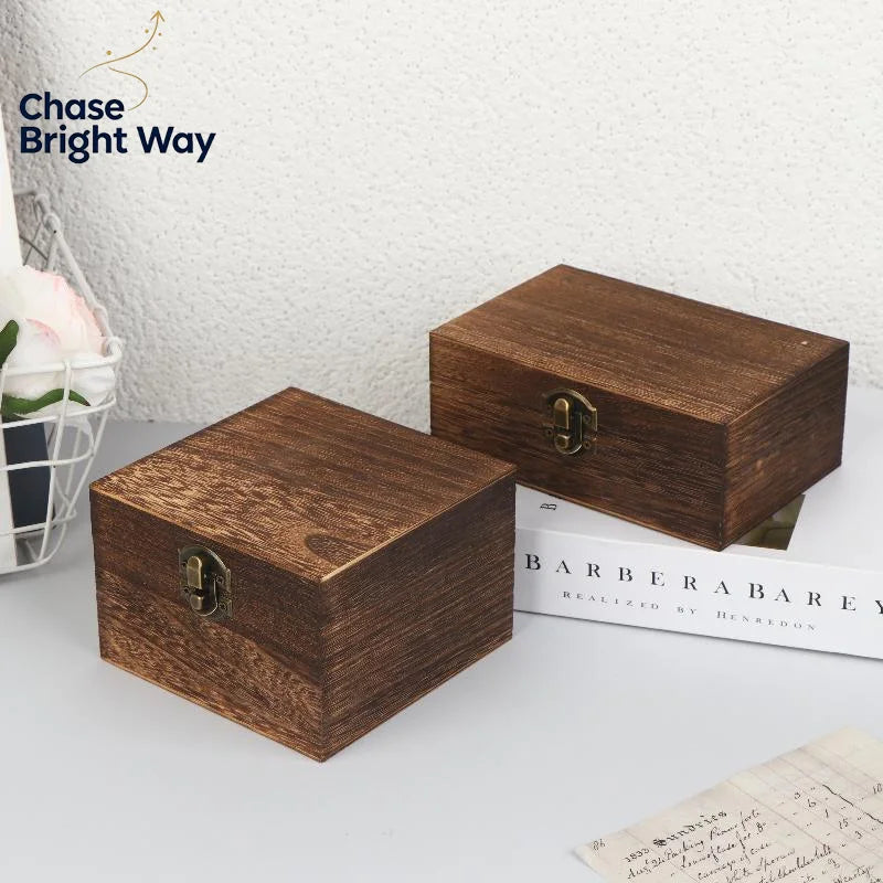 Vintage Wooden Hinged Box – Jewelry & Craft Storage with Lid