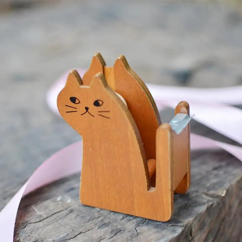 Wooden Animal Tape Dispenser – Squirrel & Whale Desk Cutter