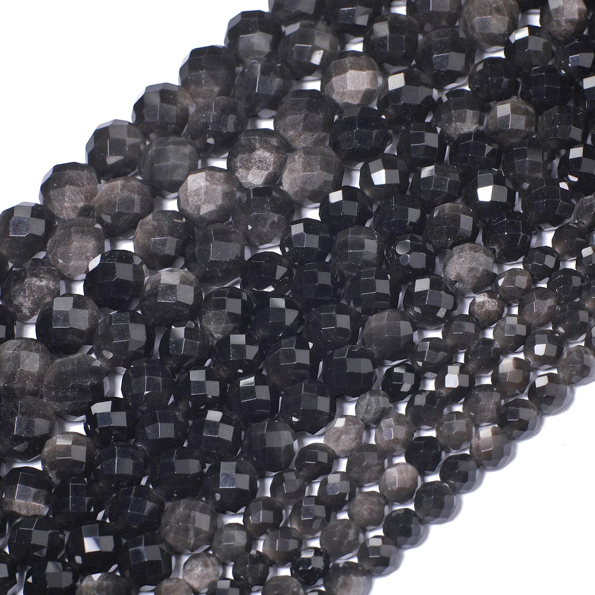 Silver Obsidian Faceted Round Beads 6mm 8mm 10mm – DIY Jewelry