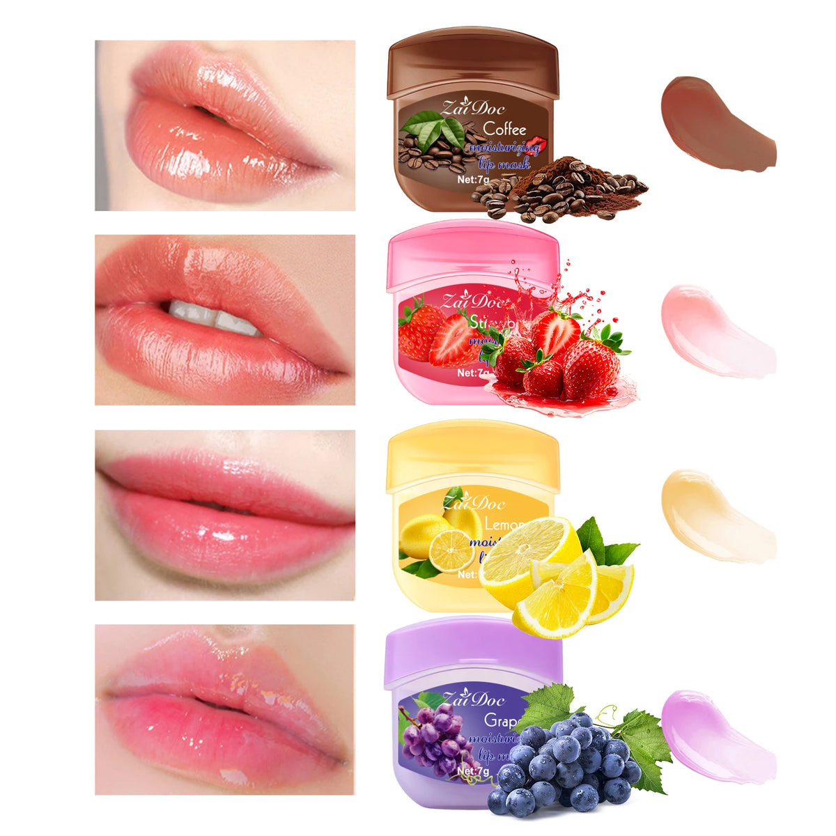 ZaiDoc 24-Pack Lip Mask Set – 7 Fruit Flavors Moisturizing Balm