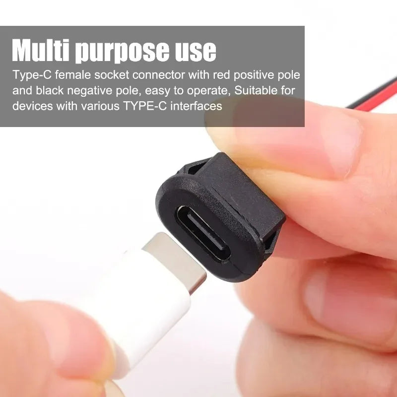 USB-C Waterproof Pigtail Cable – Female Chassis 2-Pin Solder