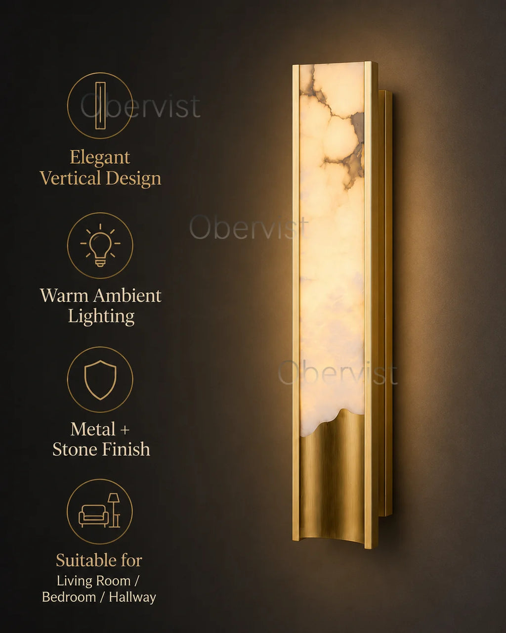 Slim Marble LED Wall Sconce – Vertical Ambient Wall Light