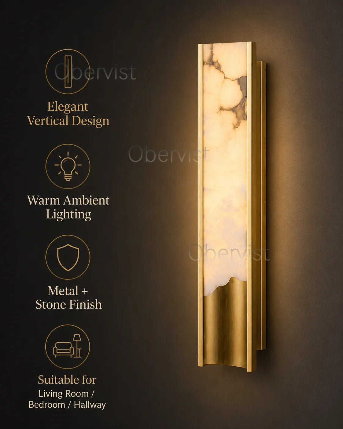 Slim Marble LED Wall Sconce – Vertical Ambient Wall Light