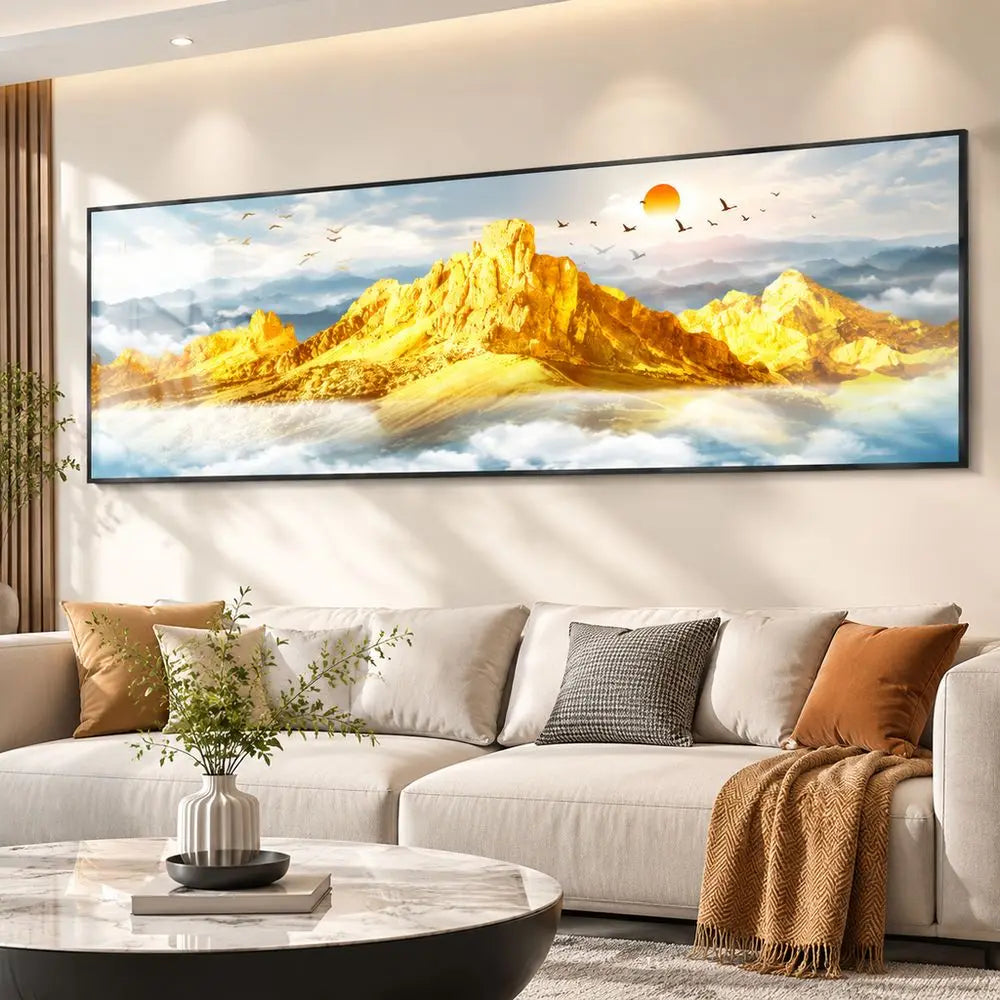Panoramic Mountain Landscape Wall Sticker | Golden Sunrise Art