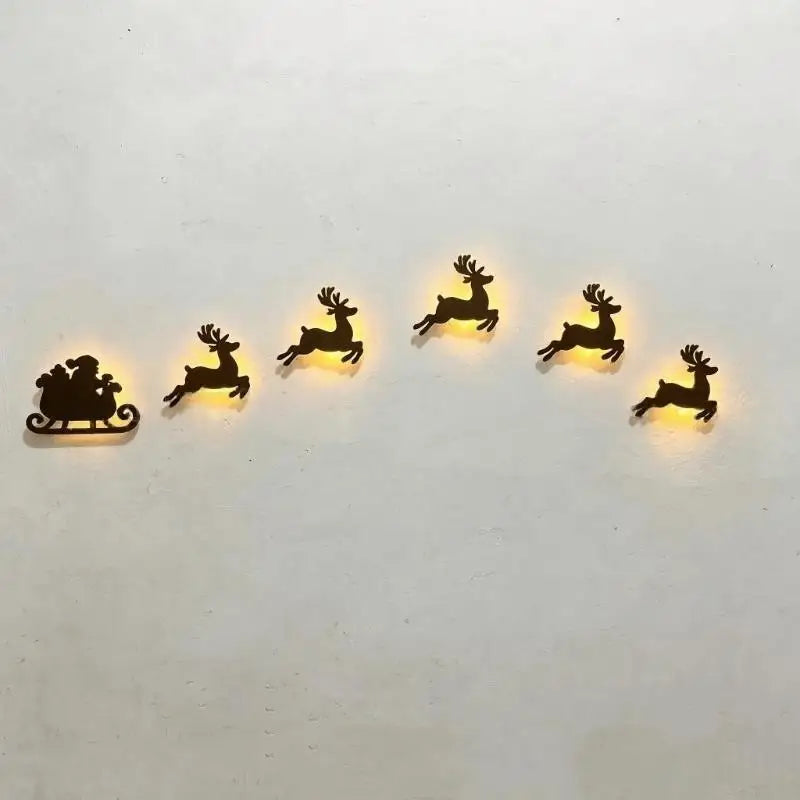 Lighted Santa Sleigh Reindeer Christmas Wall Décor Remote Set
