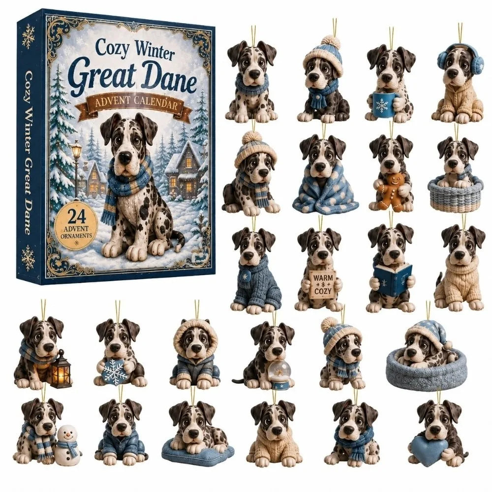 24-Piece Pug Advent Calendar – Acrylic Christmas Ornaments