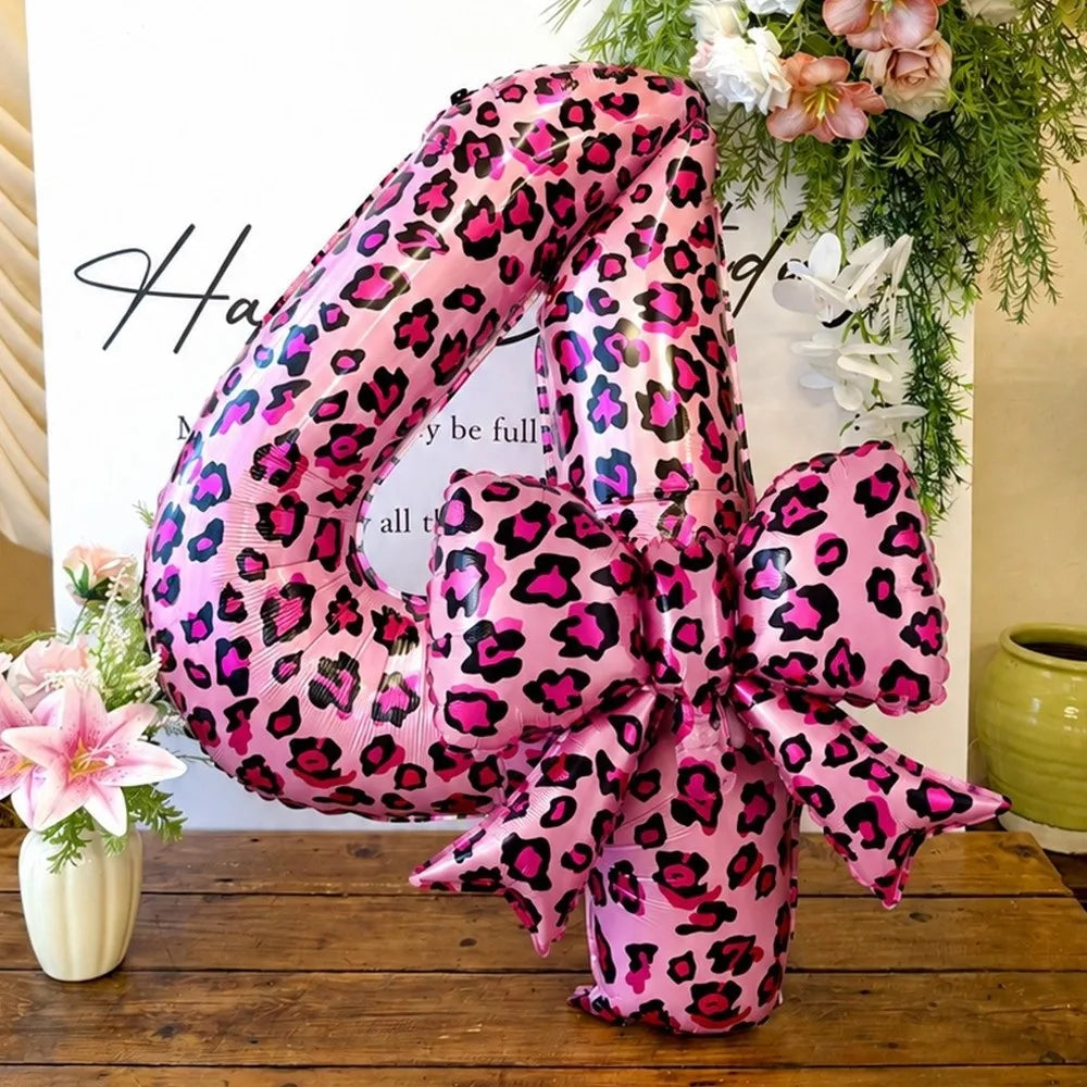Pink Leopard Foil Number Balloons 0-9 | 40 Inch Party Décor