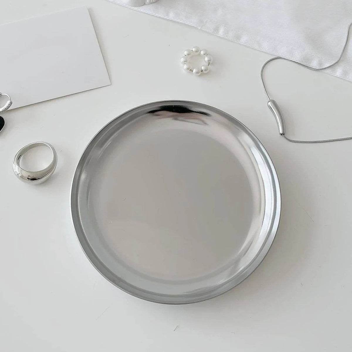 Silver Stainless Steel Cosmetic & Jewelry Storage Tray