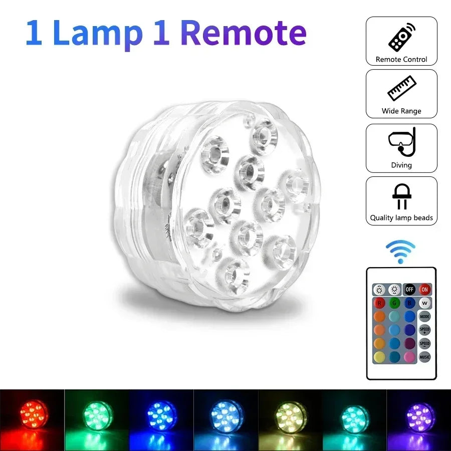 RGB Underwater LED Pool Light – 10 LED Remote IP68 Waterproof