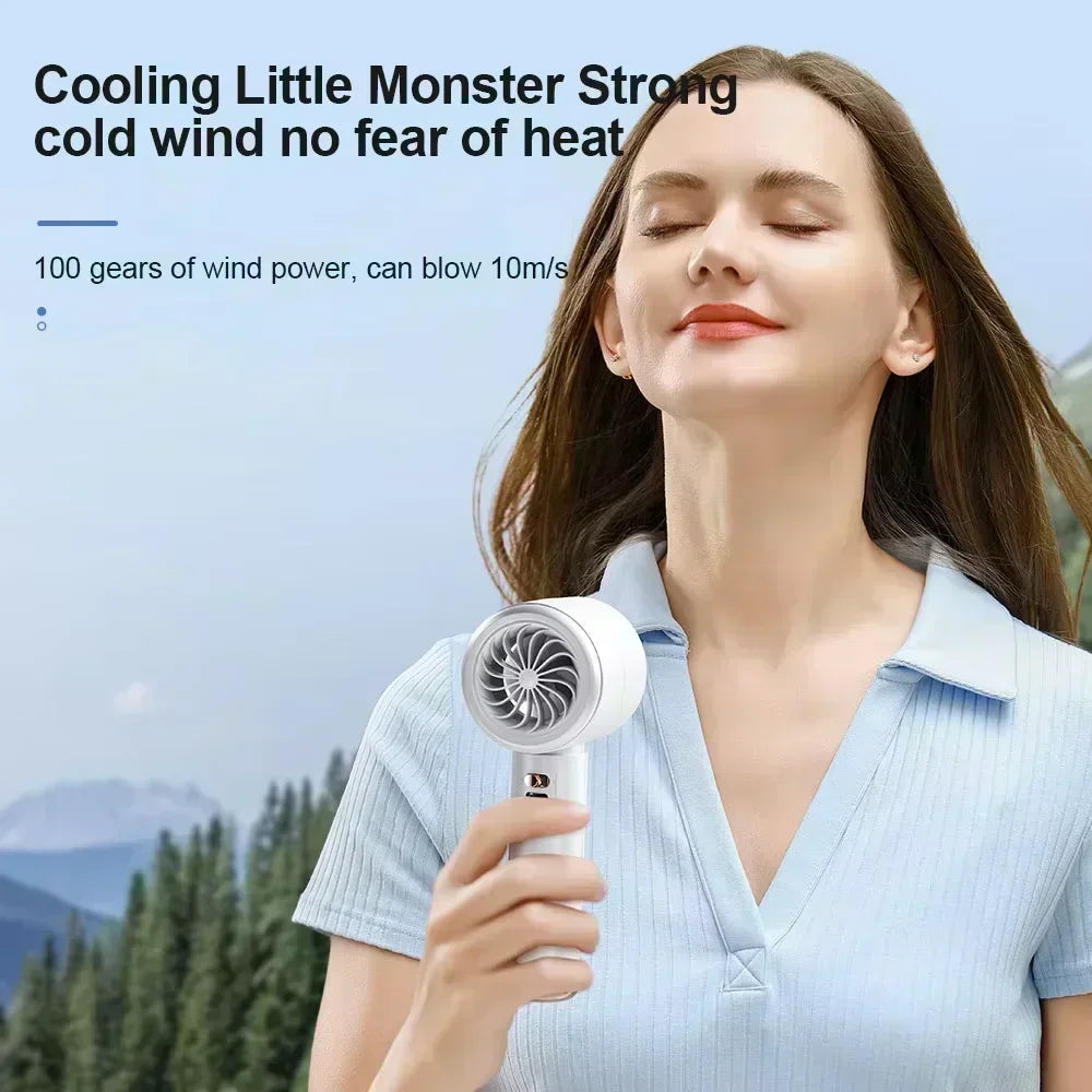 USB Mini Turbo Handheld Fan – 100-Speed Rechargeable Portable