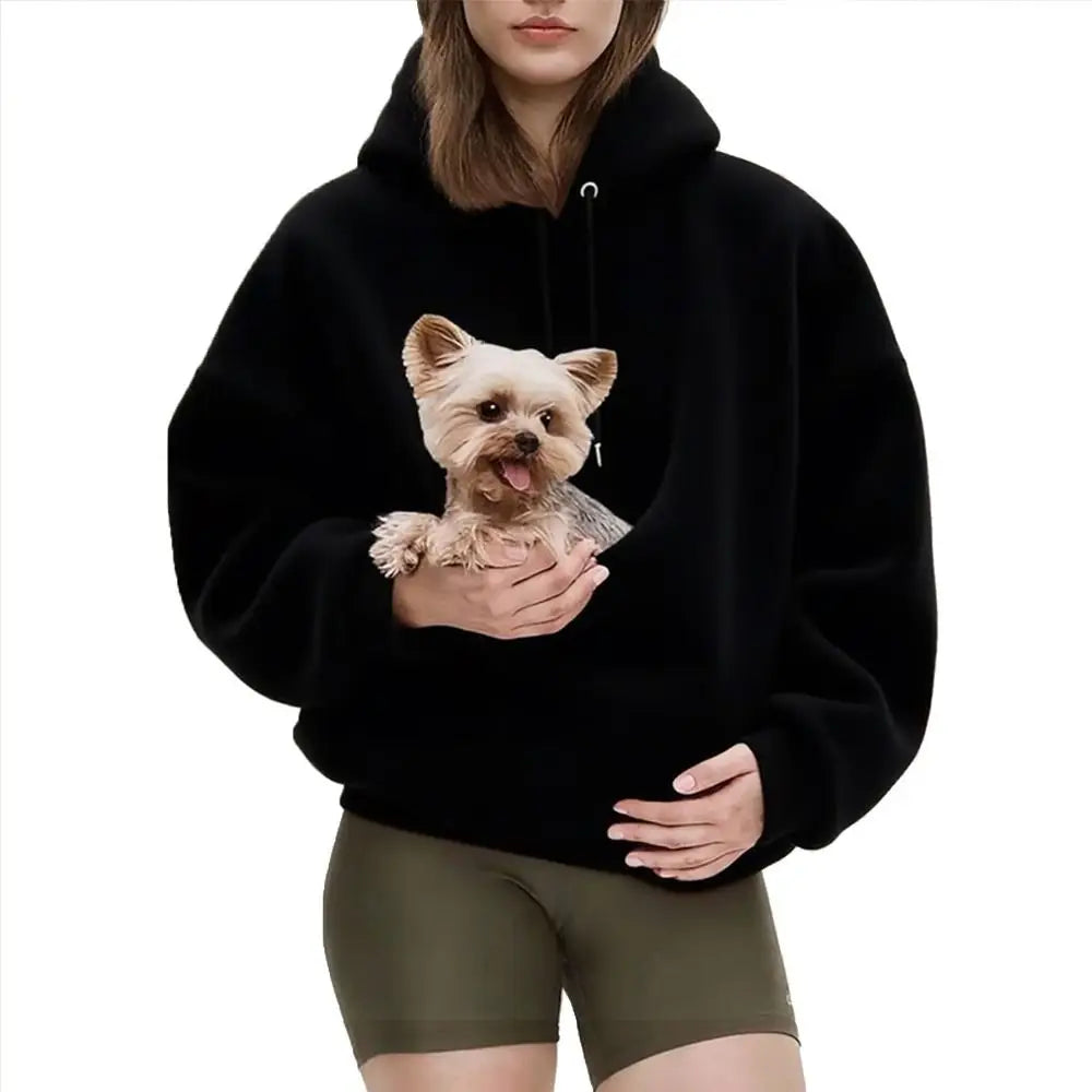 Front Pouch Pet Carrier Hoodie – Hands-Free Cat & Dog Sweatshirt