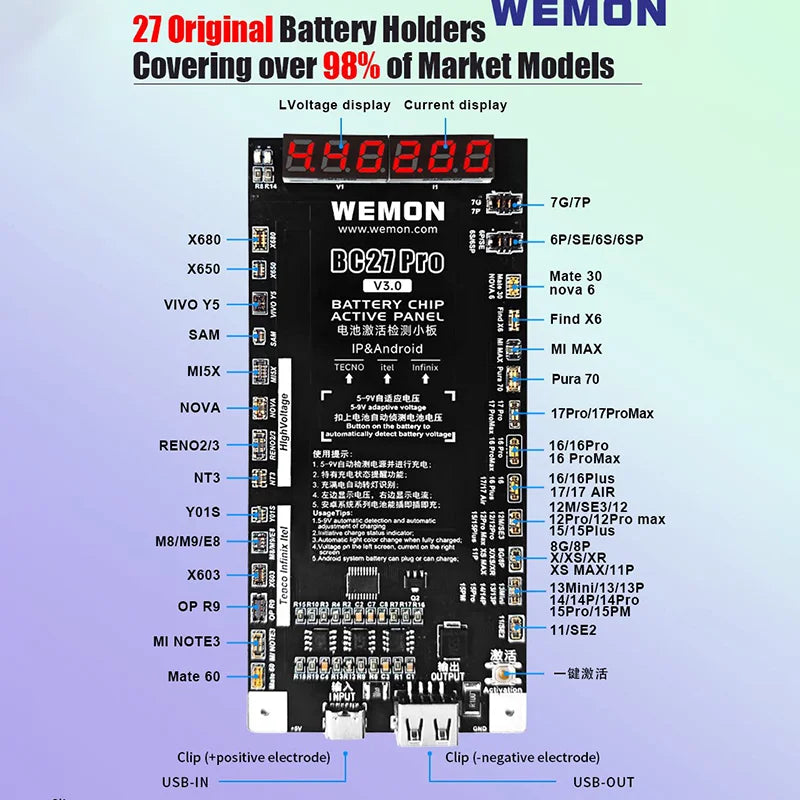 WEMON BC27 Pro V3.0 Battery Activation Tester – Phone Repair Tool