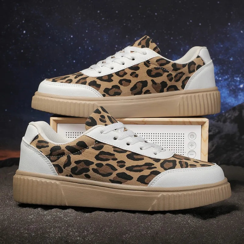 Women's Leopard Print Canvas Sneakers – Lace-Up Casual Shoes