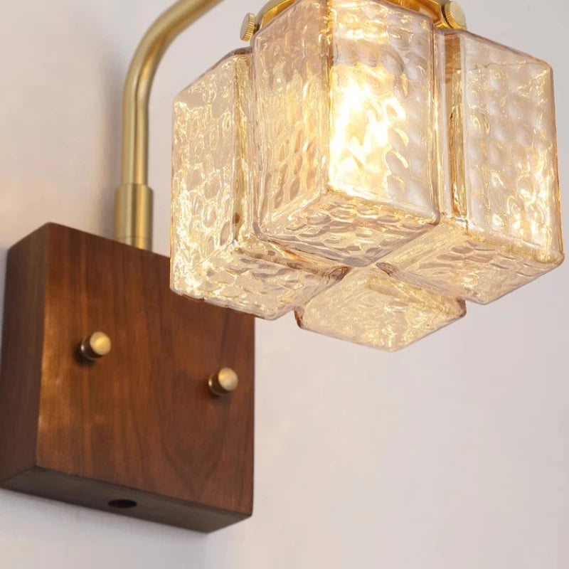 Vintage Brass Frosted Glass Wall Lamp – Nordic Bedside Sconce