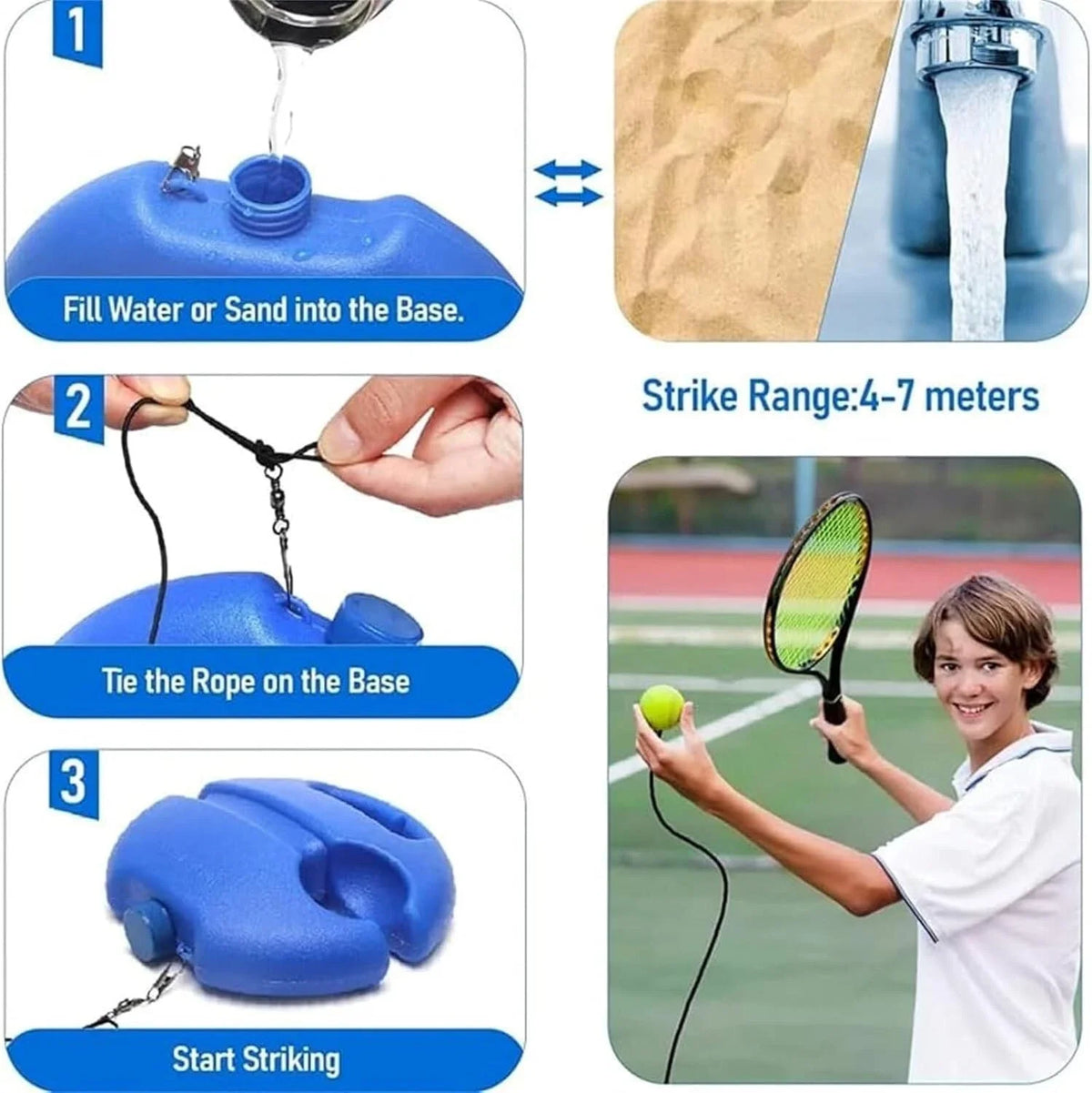 Tennis Rebound Trainer – Solo Practice Base, Elastic Rope & Ball