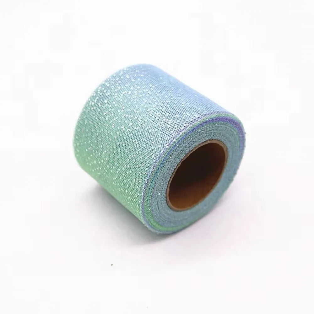 25 Yards Rainbow Tulle Mesh Ribbon – Silver Glitter Dot 6cm