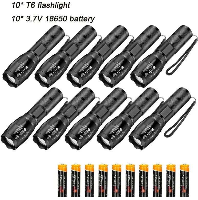 T6 LED Flashlight 1000 Lumen Zoomable 5-Mode Waterproof Torch