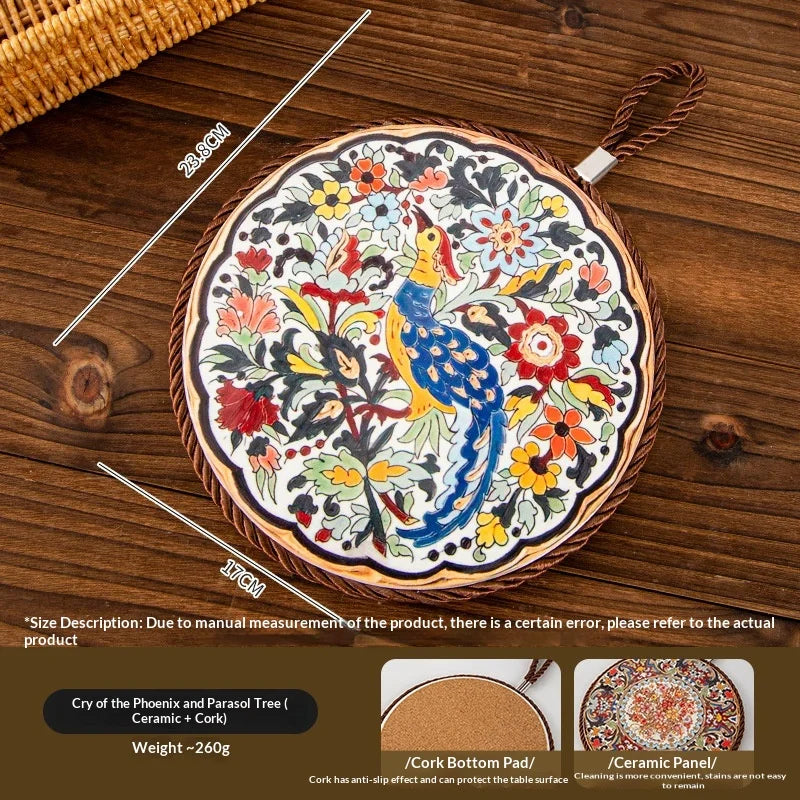 Vintage Ceramic Trivet Mat – Heat Resistant Non-Slip Table Pad