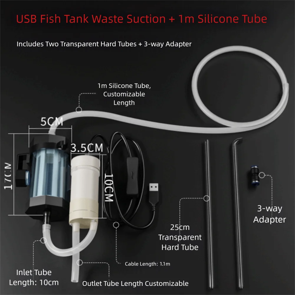 USB Aquarium Water Changer 280GPH – Vacuum Gravel Cleaner