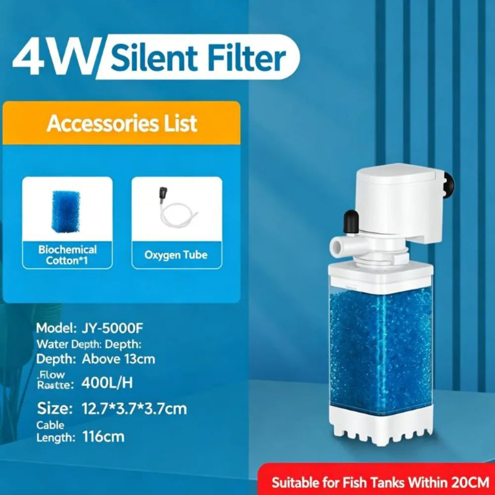 Silent Submersible Aquarium Filter Pump – Anti-Backflow 20W