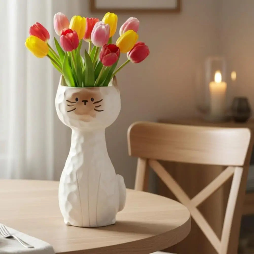 Resin Siamese Cat Vase – Cute Desktop Flower Pot Home Décor