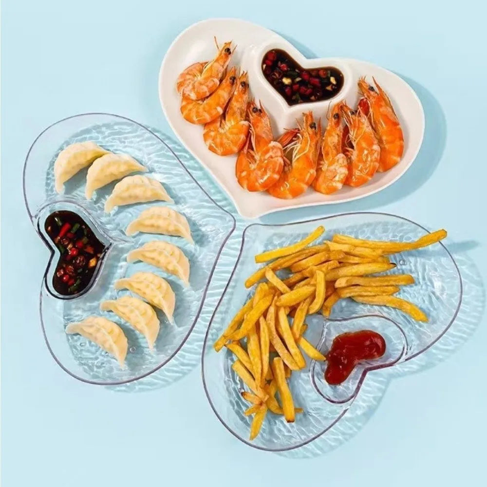 Heart-Shaped Transparent PET Snack & Dumpling Plate | Wave Texture