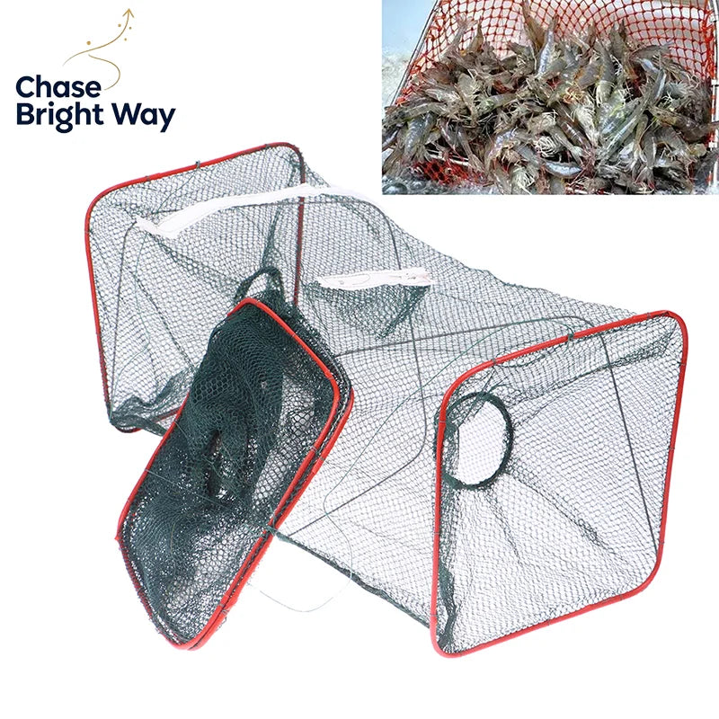 Folding Fish Trap Cage – Nylon Steel Wire Shrimp Dip Net