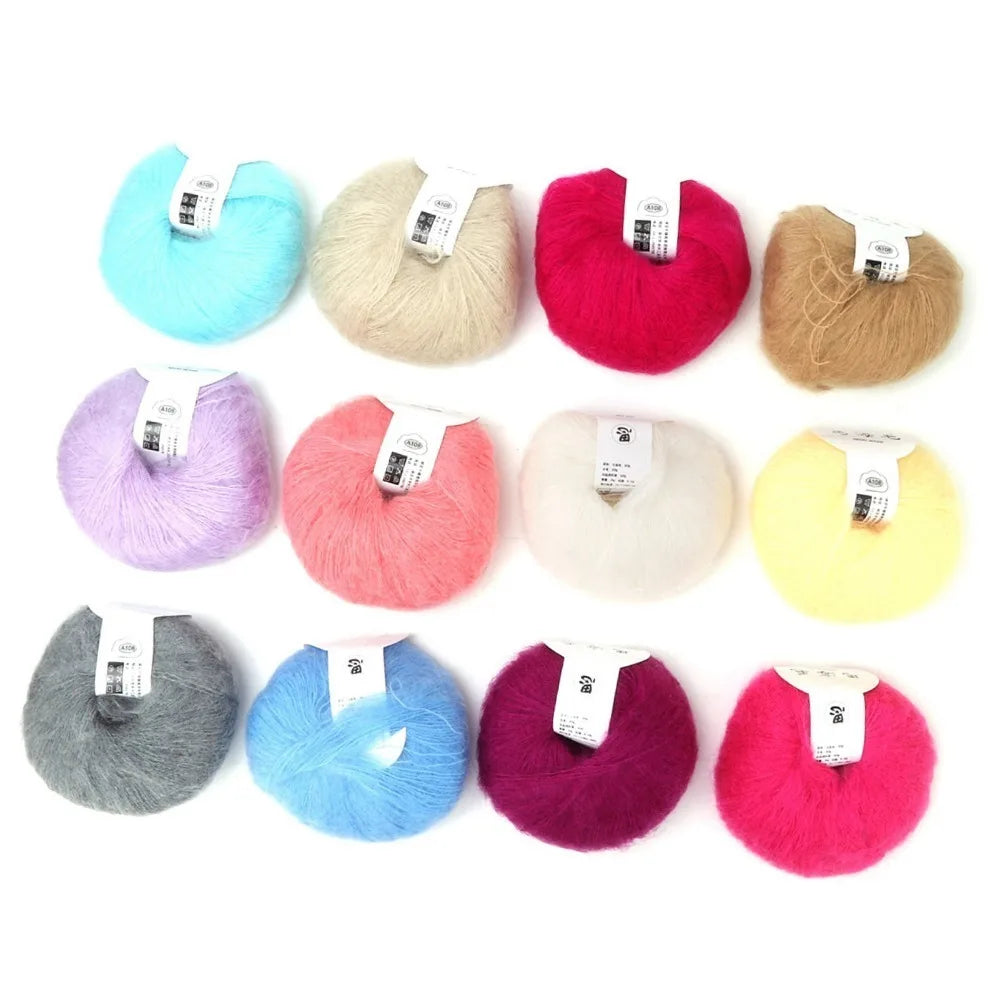12-Color Mohair Wool Yarn Set – Knitting & Crochet Starter Kit