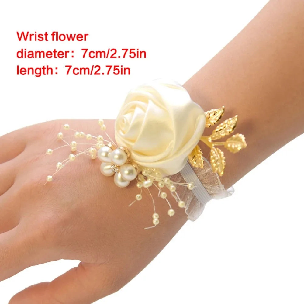 Wrist Corsage Flower Bracelet – Silk Rose Bridesmaid Wedding
