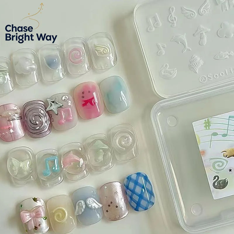 Y2K Silicone Nail Art Mold – Dolphin, Puppy & Bowknot DIY