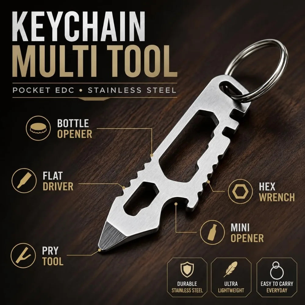 Stainless Steel Multitool Keychain with Bottle Opener