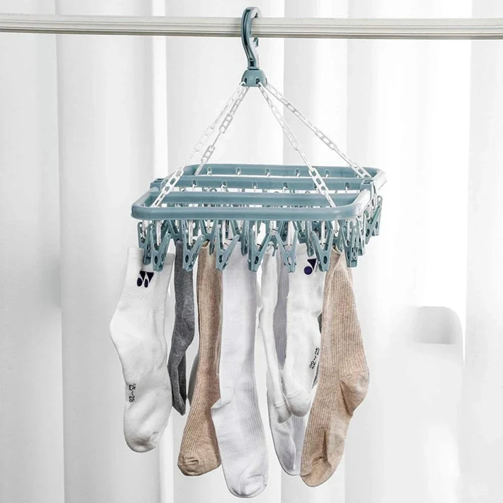 32-Clip Foldable Laundry Drying Hanger for Socks & Underwear