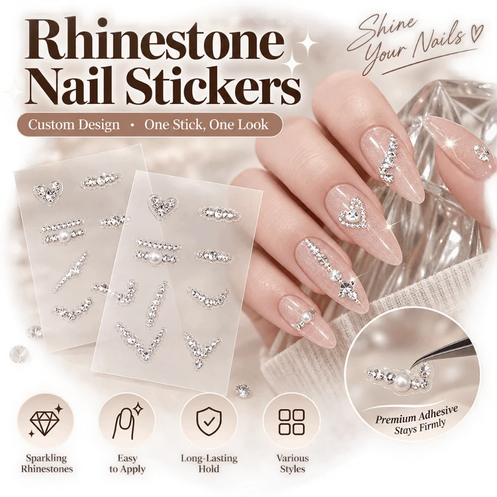 3D Heart Rhinestone Nail Art Stickers – Crystal Decals