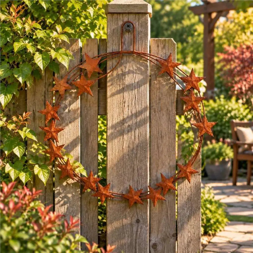 Rustic Metal Star Hanging Wreath – Iron Door & Fence Décor