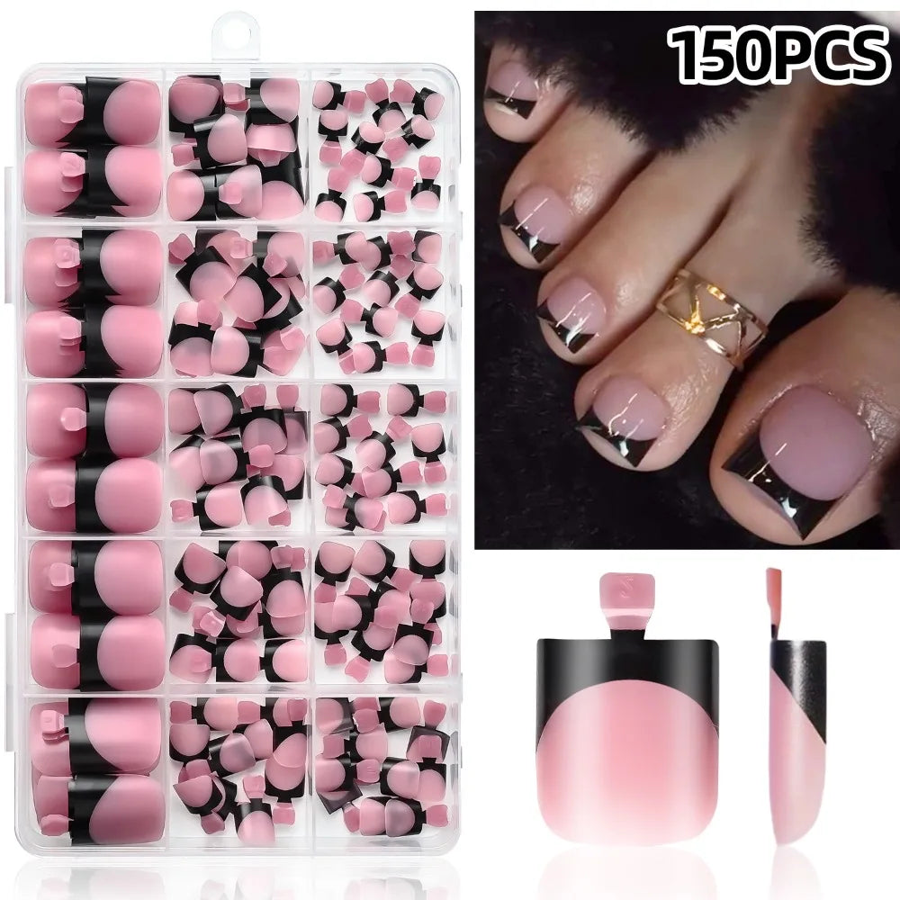150-Piece Short Square Press-On Toenails – 15 Sizes, Nude & Pink