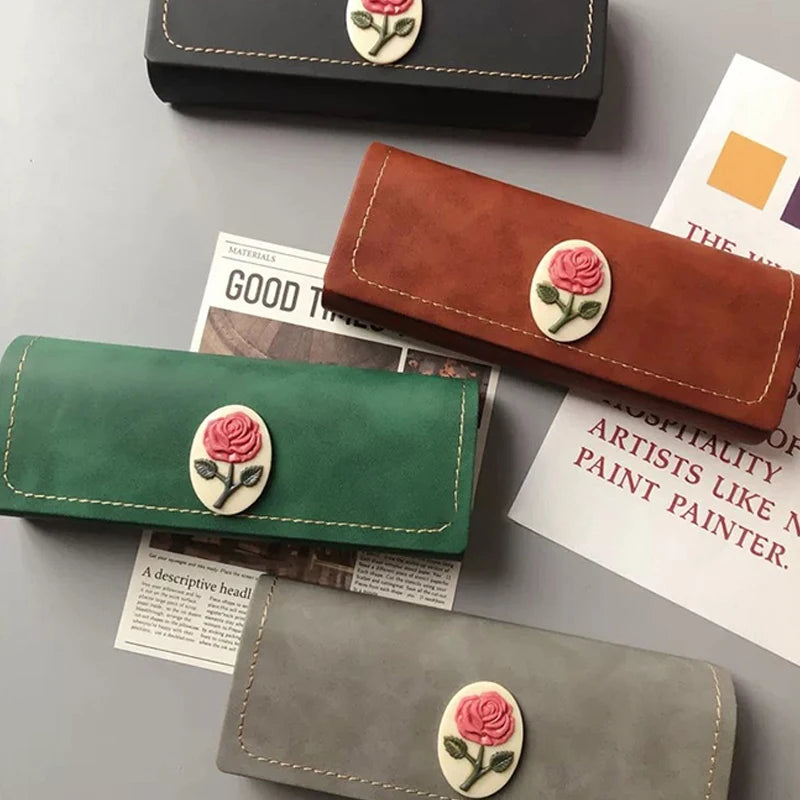 Vintage Rose Pattern Glasses Case – PU Leather Eyewear Box