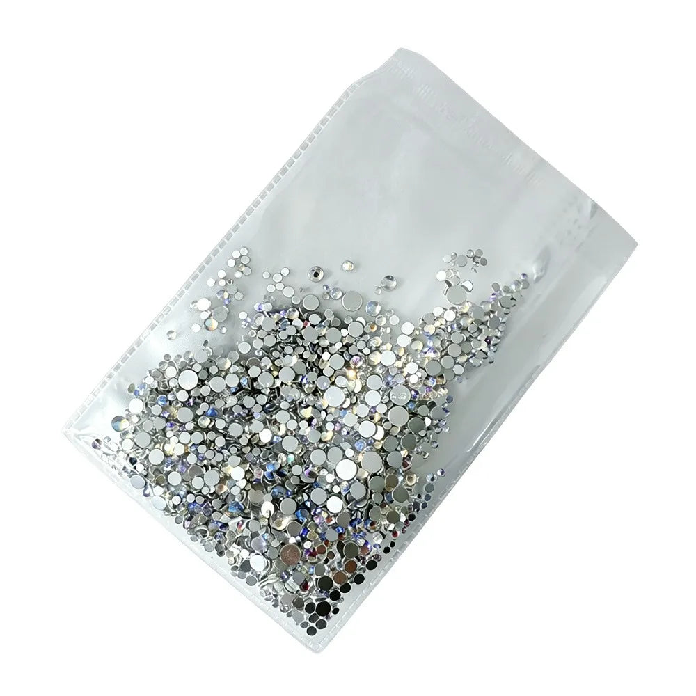1440-Piece Glass Nail Rhinestones – Flat Back AB Gems