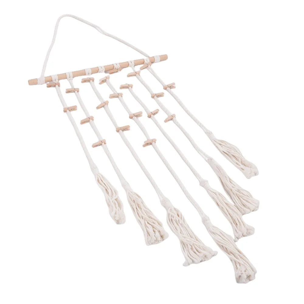 Tassel Macrame Wall Hanging – 20 Clip Photo Display Holder