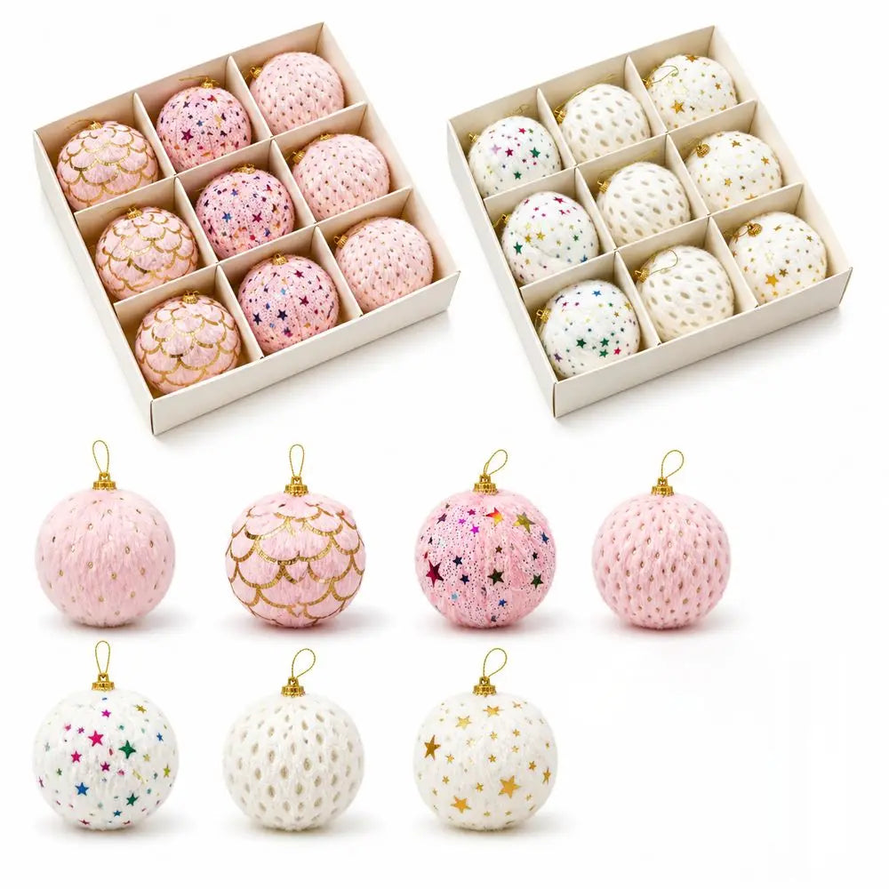 Plush Fabric Christmas Ball Ornaments – 9-Piece Gift Box Set