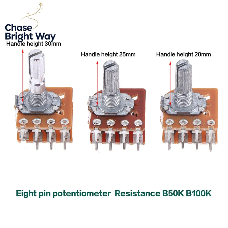 WH148 Dual Channel Potentiometer B50K B100K 8-Pin Flower Shaft