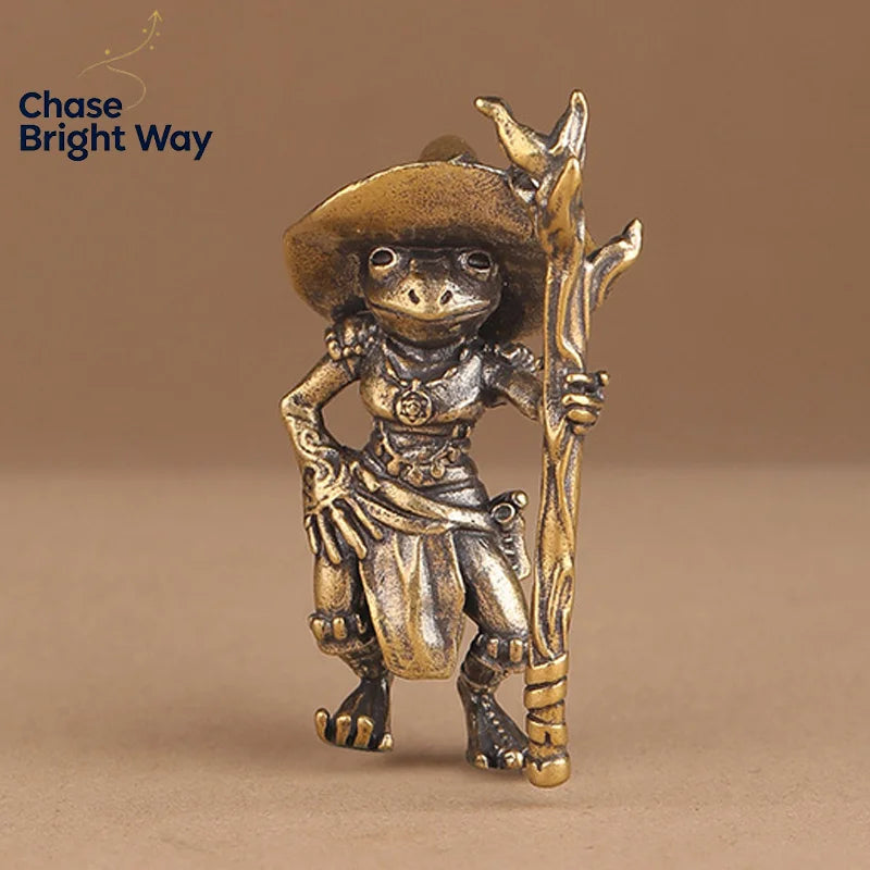 Vintage Brass Frog Wizard Statue | Desktop & Car Figurine