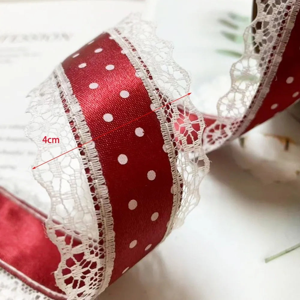 Polka Dot Satin Ribbon 4cm Wide – 10 Yards White Lace Trim