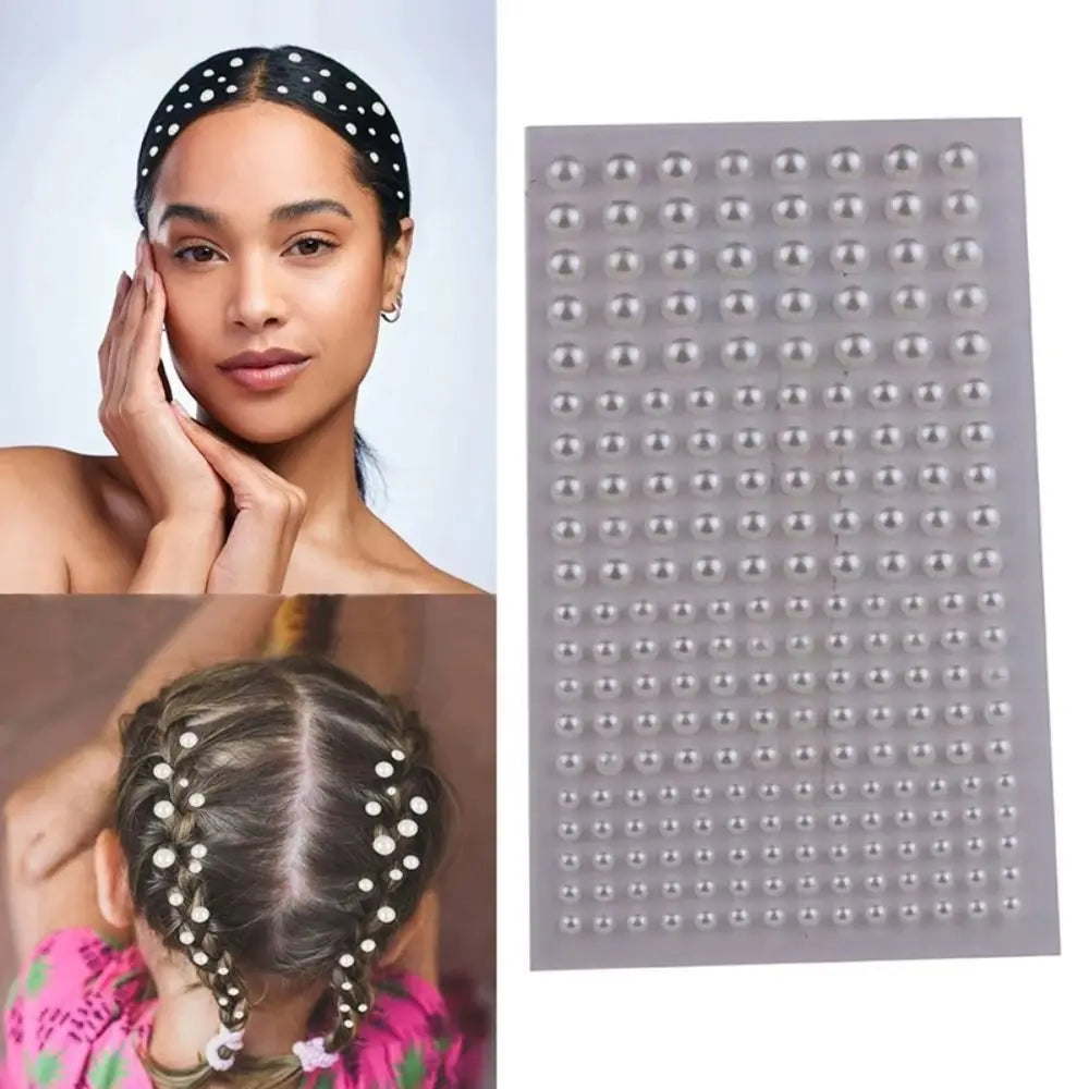 Self-Adhesive Beige Pearl Stickers – Mix 3/4/5/6mm Hair & Face