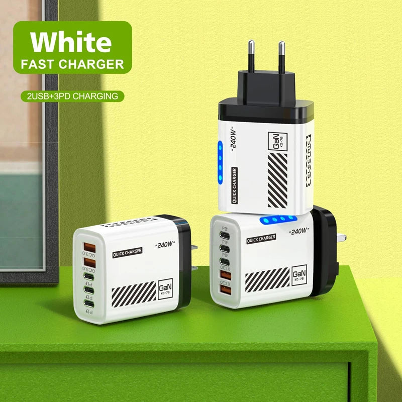 5-in-1 GaN Wall Charger 120W | 2 USB-A + 3 USB-C Fast Charge