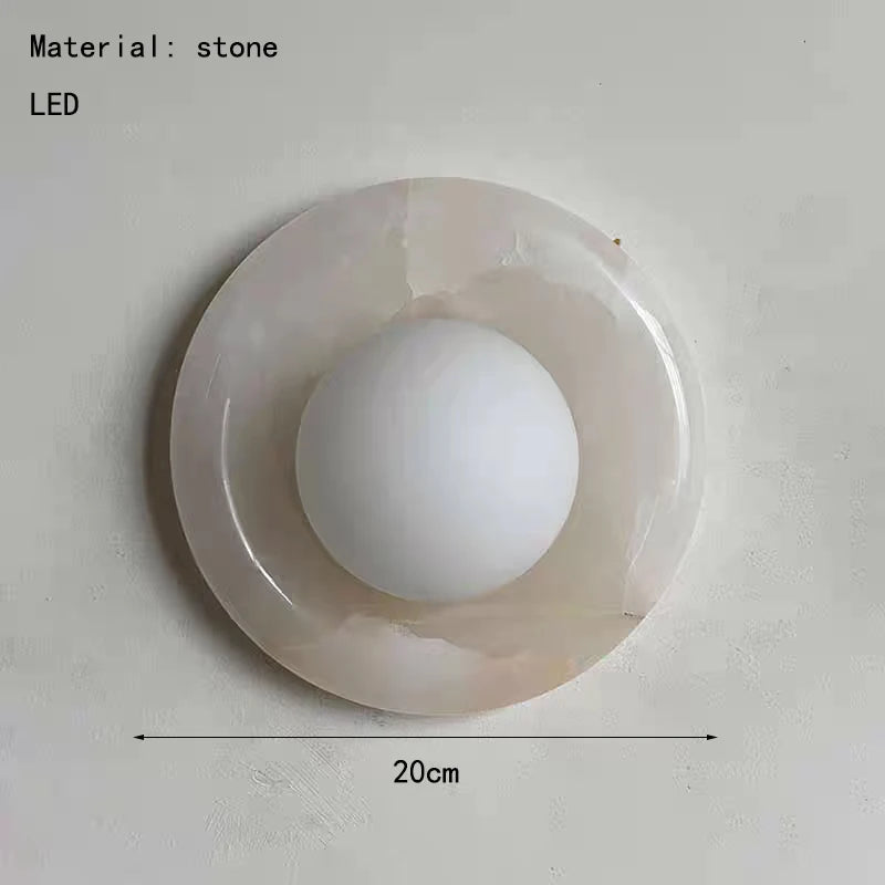 Round Real Stone Wall Light – White Glass G9 Indoor Lamp