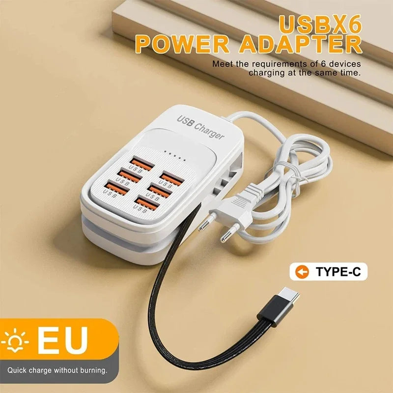 6-in-1 Desktop Charging Station | 3 PD USB-C & 3 USB-A Fast