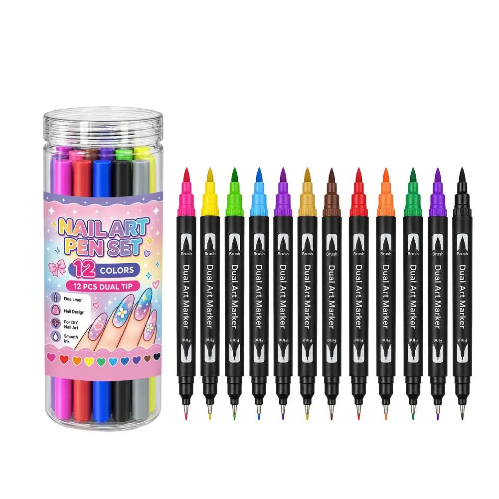 12/24 Color Dual-Tip Nail Art Pen Set – Quick-Dry Acrylic Markers