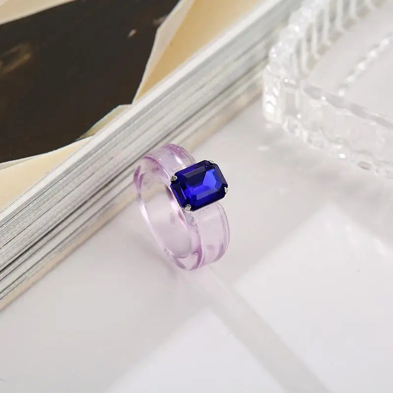 Y2K Chunky Resin Ring – Candy Color Rhinestone Fashion Jewelry